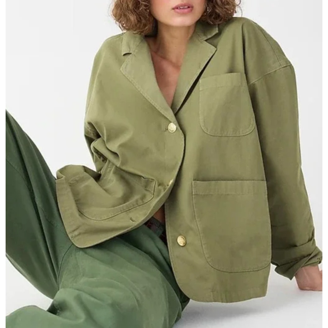 J.Crew Blazer Jacket Chino Cotton Oversized Gold Buttons Olive Green Xs Nwt